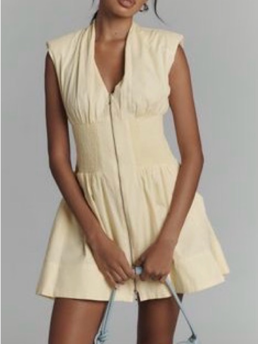 Anthropologie Butter Yellow Tobie Zip-Front Mini Dress